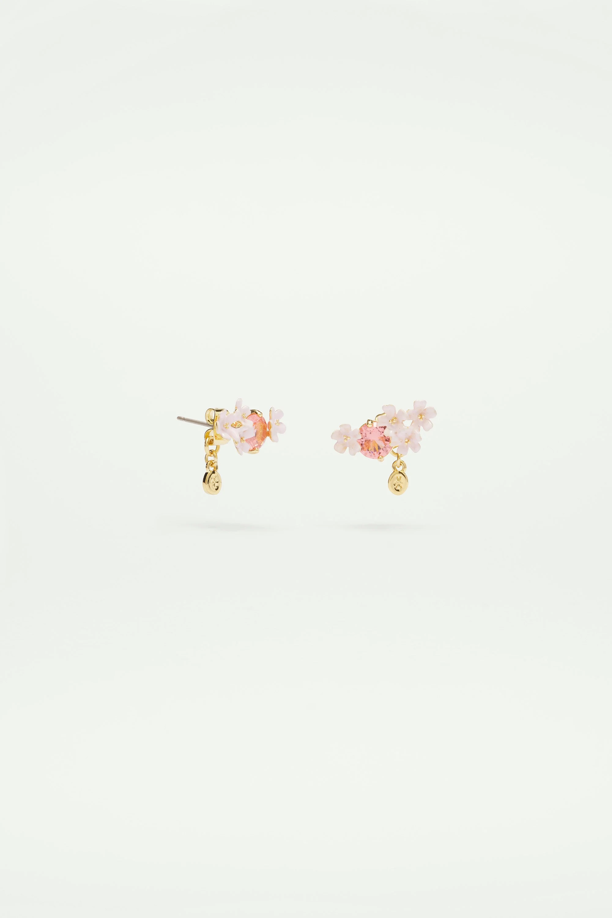 Boucles d'oreilles tiges fleurs de verveine et pierre ronde | Blanc