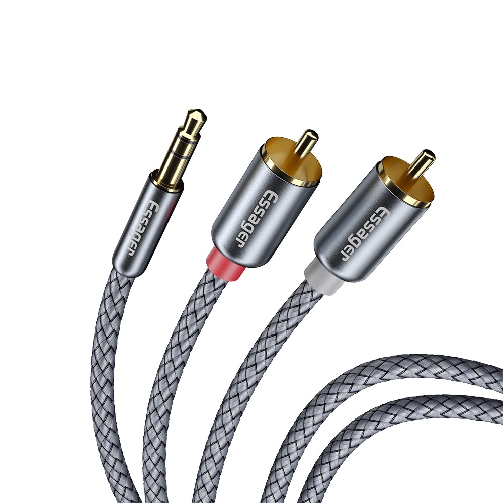 (0.5m) 3.5mm Stereo Cinch Audiokabel Klinkekabel Nylongeflecht (vergoldete Stecker) - Grau