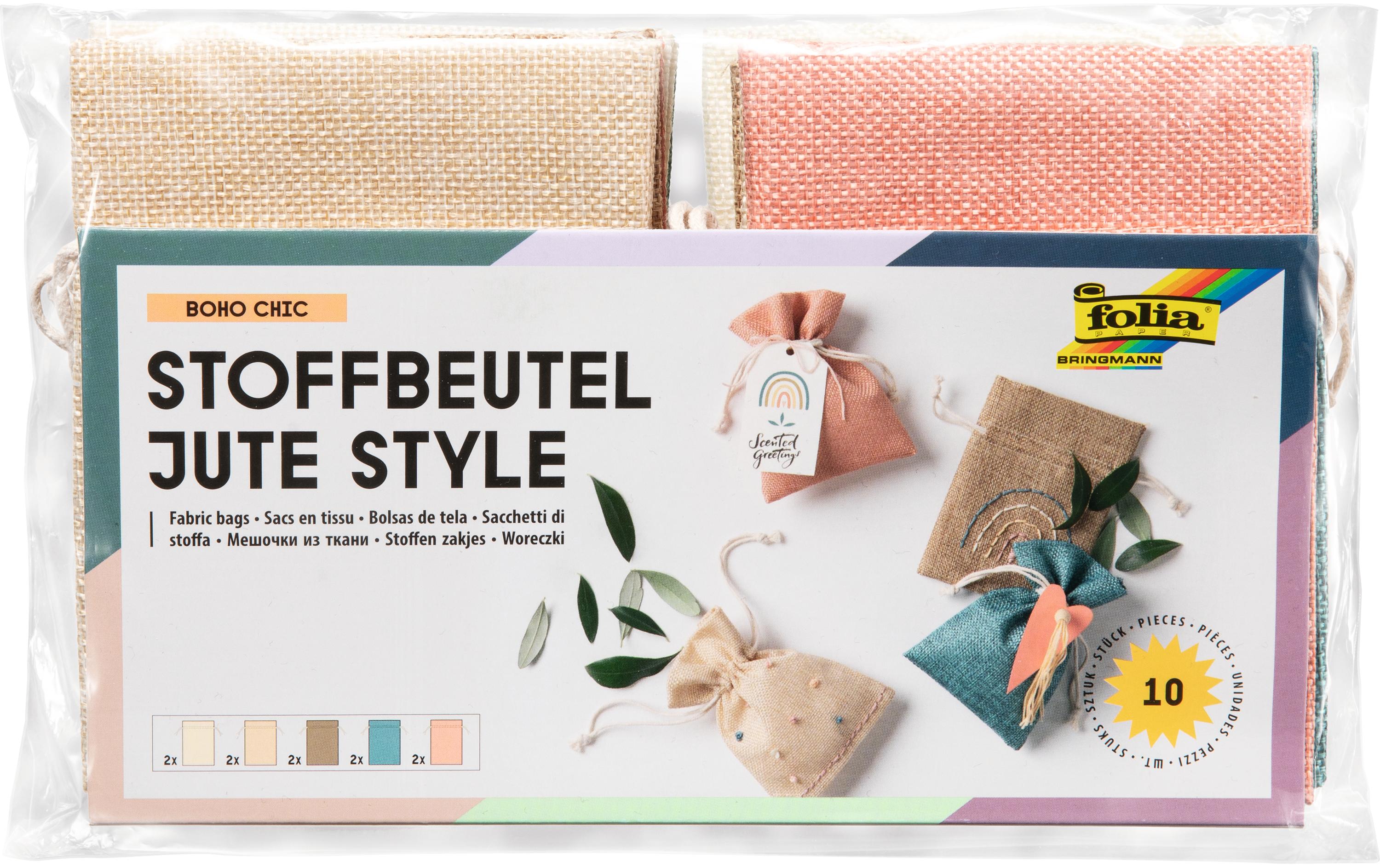 Geschenktasche Jute Style Boho Chic 10 Stück, MehrfarbigBeutel für kleine Überraschungen