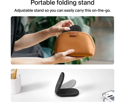 Belkin 2-in-1 Magnetic Foldable Wireless Charger with Qi2 15W, white