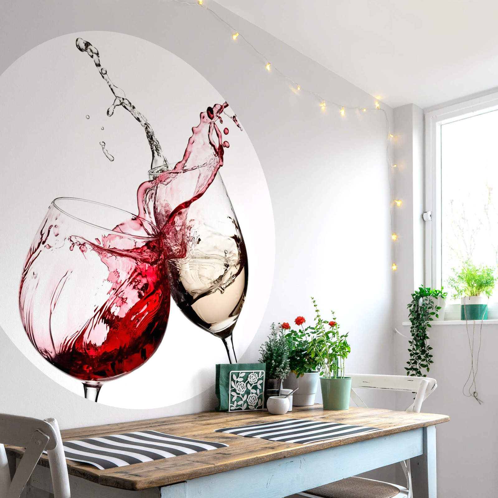 Fototapete DESIGNWALLS 2.0 - Weingläser - rot-weiß - 1,4 Meter