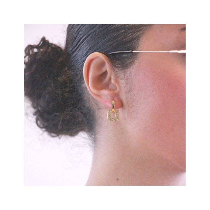 Boucles d'oreilles Classic Square - Doré et Cristal