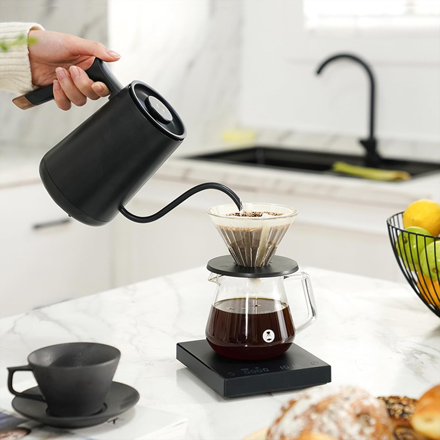 TIMEMORE wasserkocher mit temperatureinstellung Elektrischer Schwanenhalskessel BPA-freier wasserkocher edelstahl Teekocher elektrisch Automatische Abschaltung für Kaffee, 600ml, Mattschwarz