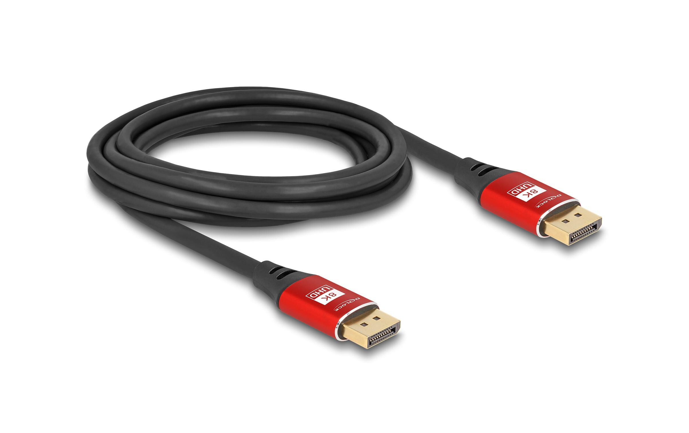 Kabel 8K 60 Hz DisplayPort - DisplayPort, 3 m, RotDelock DisplayPort Kabel 8K 60 Hz 3 m rot Metall