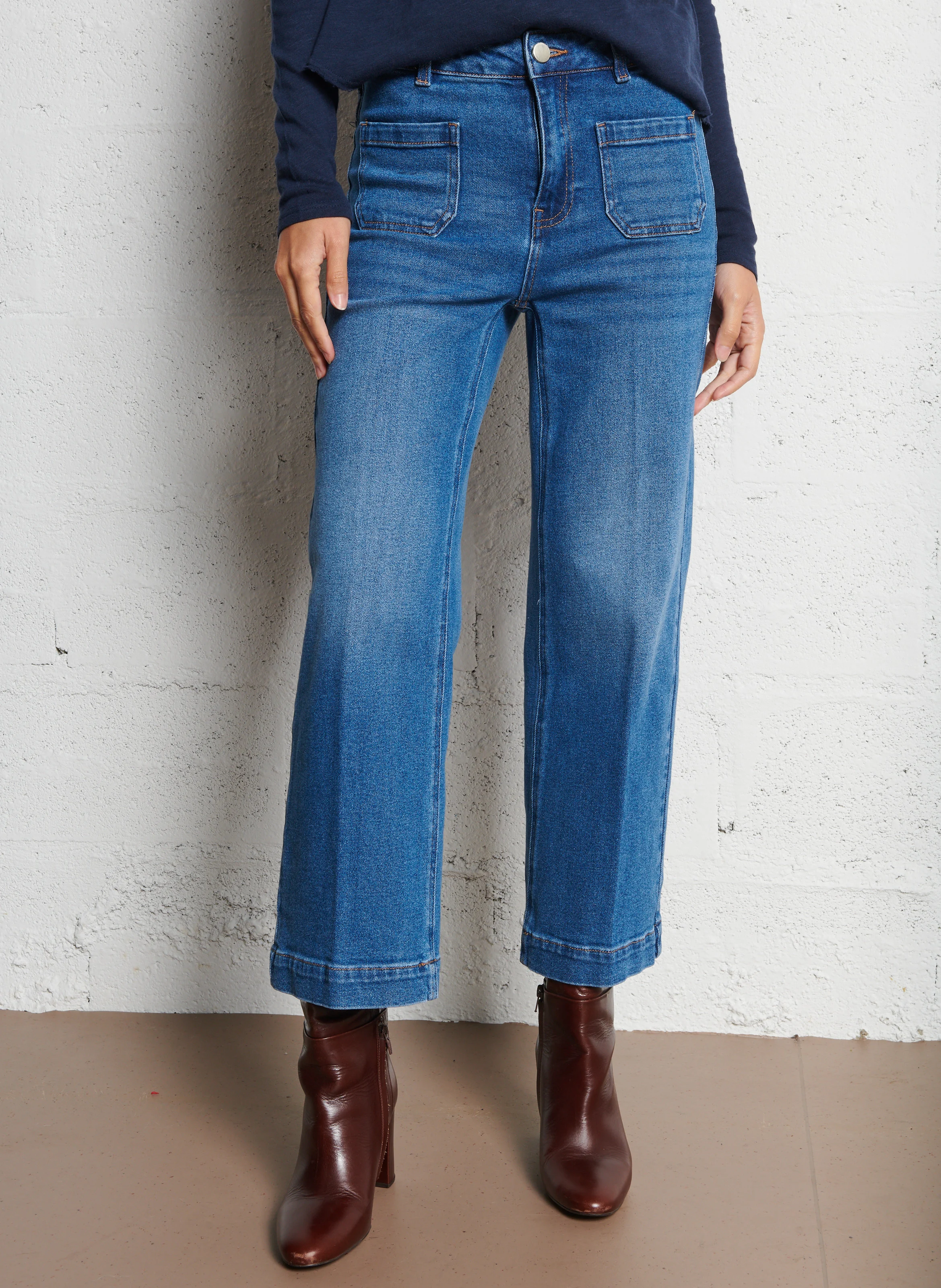 LEA - Jean cropped en coton mélangé | Bleu