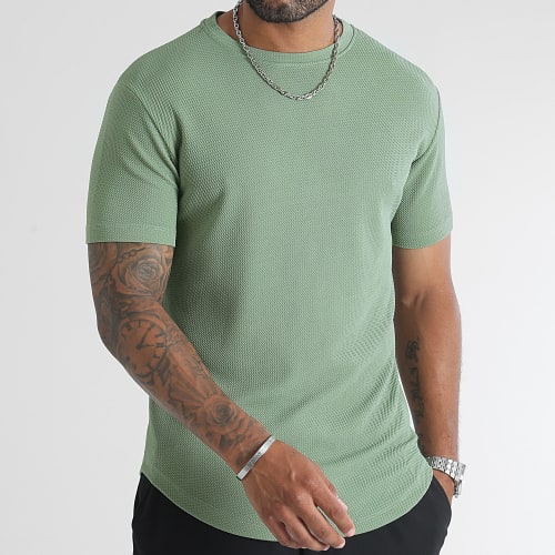 Tee Shirt Texturé Waffle 0413 Vert Kaki Clair