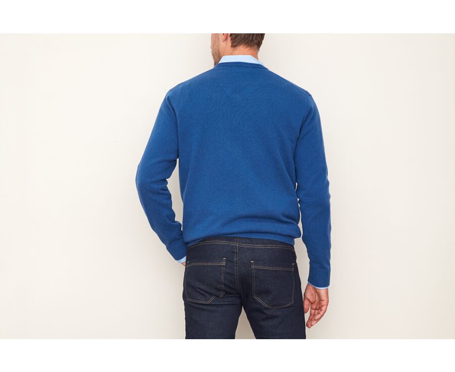 Pull col V homme laine Bleu denim - ELIAN