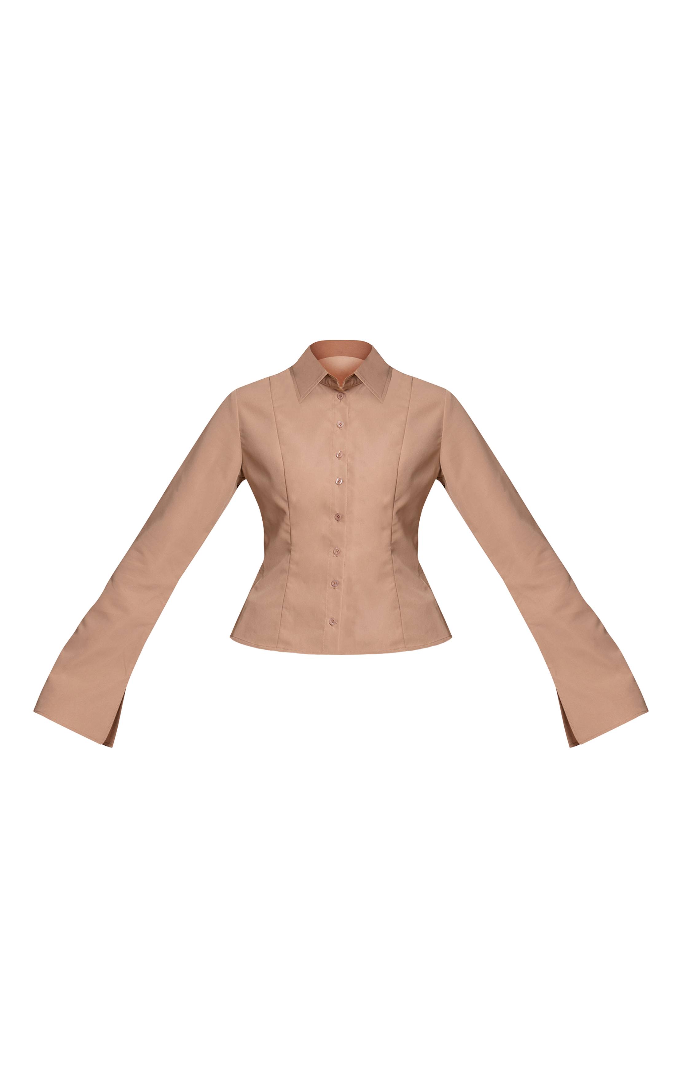 Taupe Chemise Ajustée À Détails De Coutures