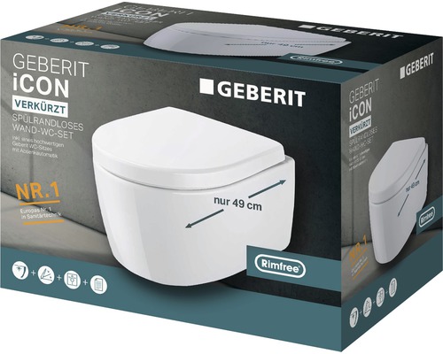 GEBERIT wandcloset iCon XS, diepspoel, randloos, glanzend wit met toiletzitting CG06055000