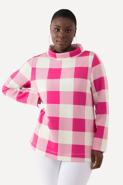 Sweatshirt, XL-Vichykaro Stehkragen, Langarm, Modalmix