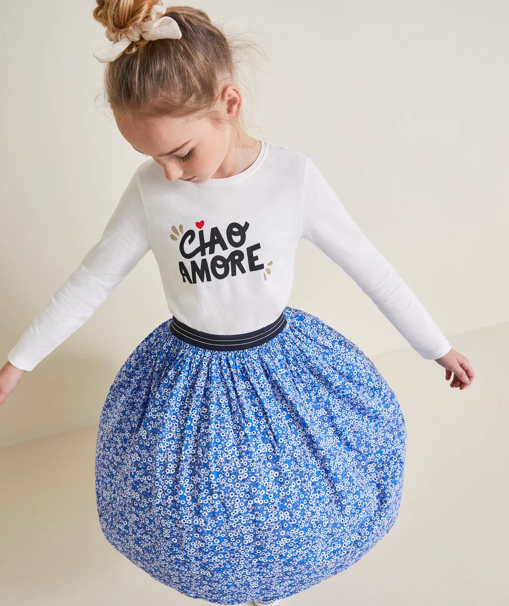 JUPE MI-LONGUE FILLE EN VISCOSE RESPONSABLE AVEC IMPRIMÉ FLEURI