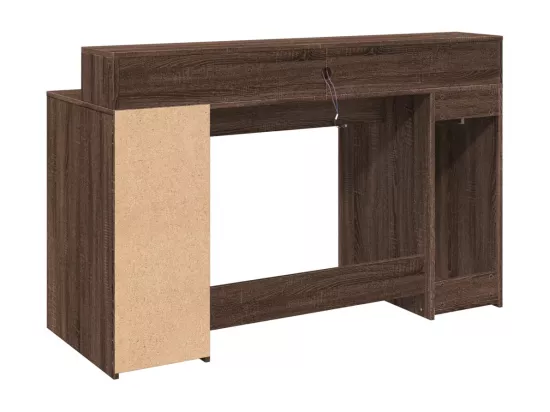 Bureau et lumières LED chêne marron bois d'ingénierie