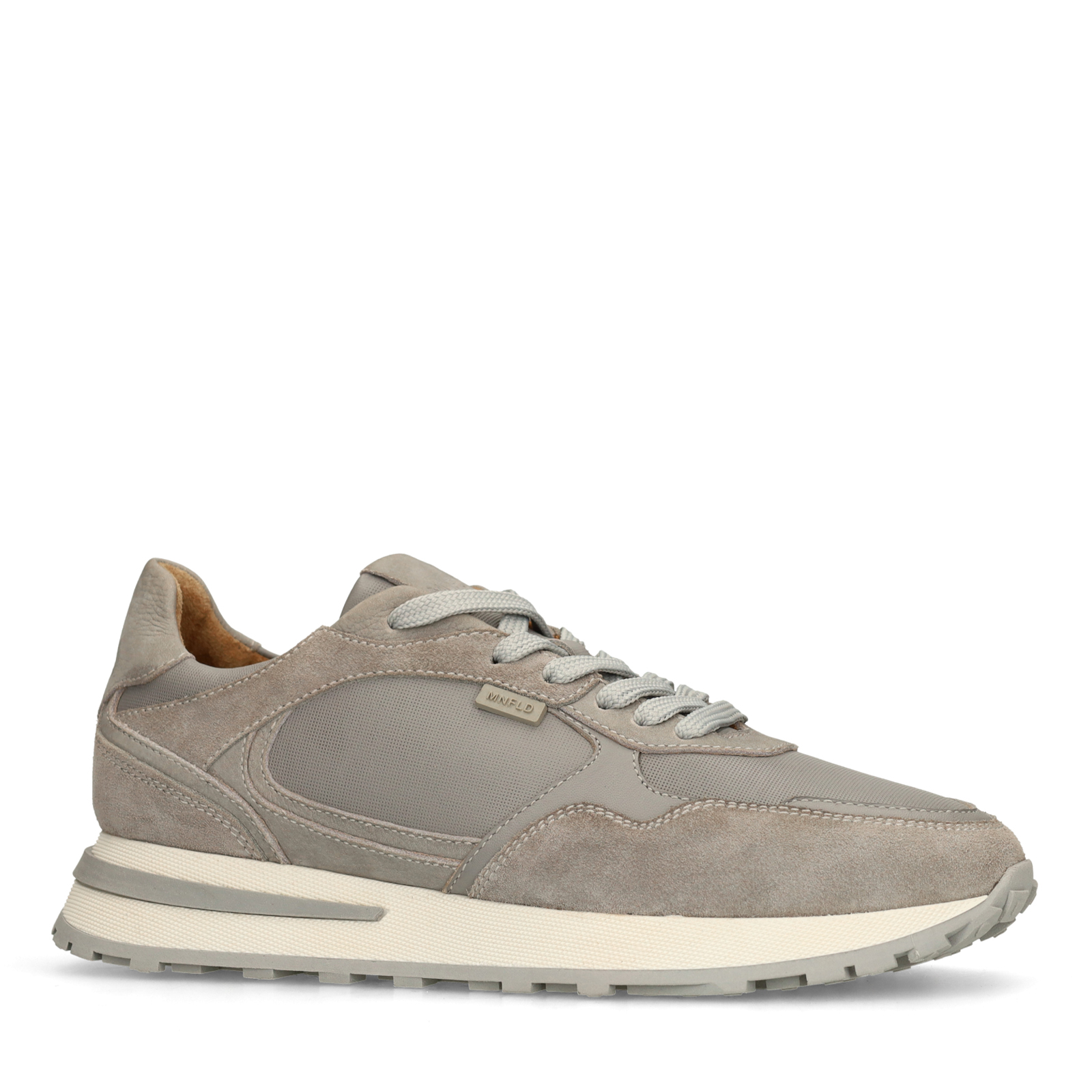 Grijze leren sneakers met suède details
