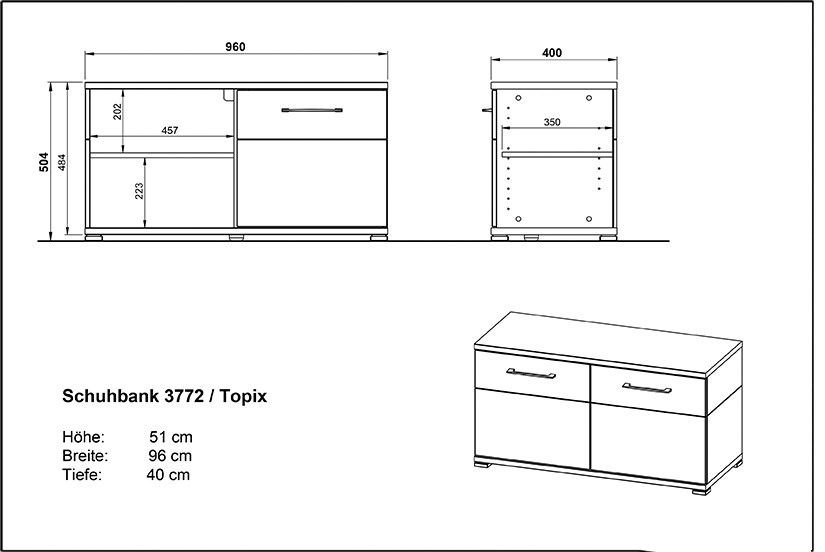 Germania Schuhbank mit zwei Türen GW-TOPIX 3772 versch. Farben