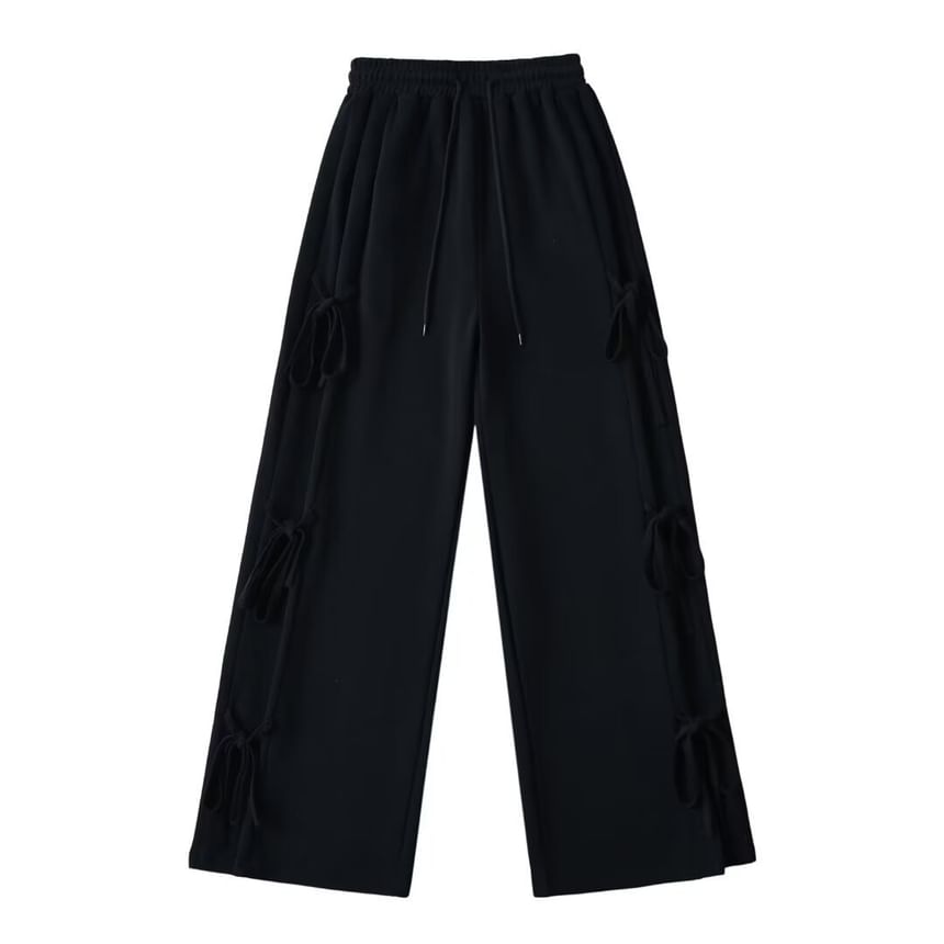 Asiris - Hoge taille, effen, losvallende, wijde joggingbroek met strikaccent