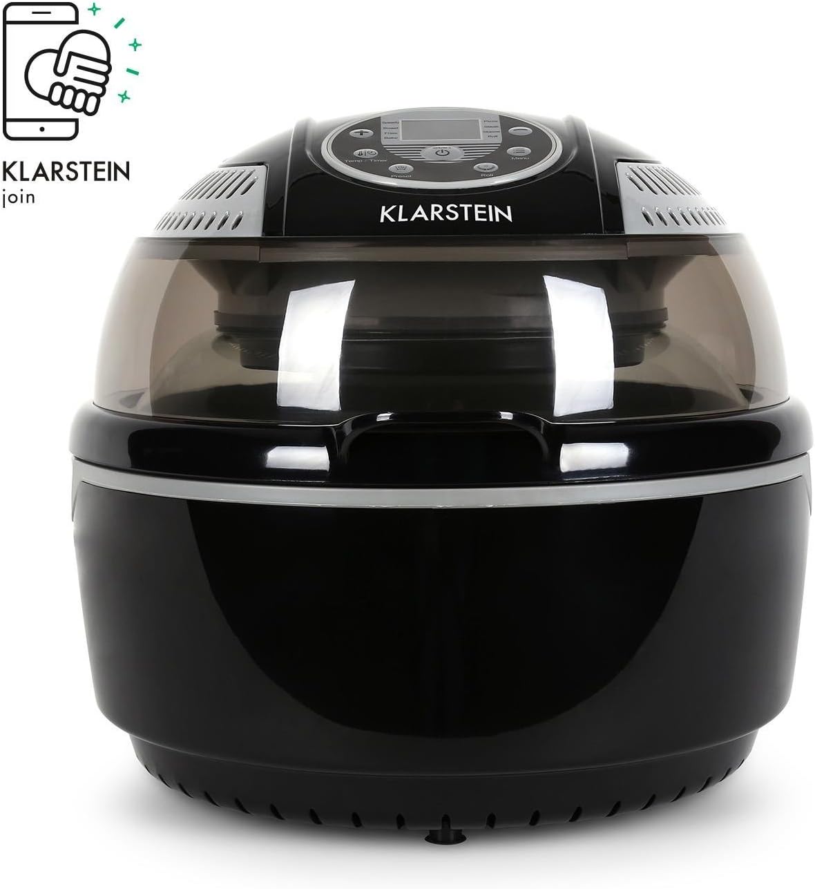 Klarstein VitAir Heißluftfritteuse Fritteuse, 1400 Watt, fett-frei Frittieren + Backen + Grillen + Rösten, Halogen-Infrarot-Heizelement, Automatik, Antihaft-Beschichtung, schwarz
