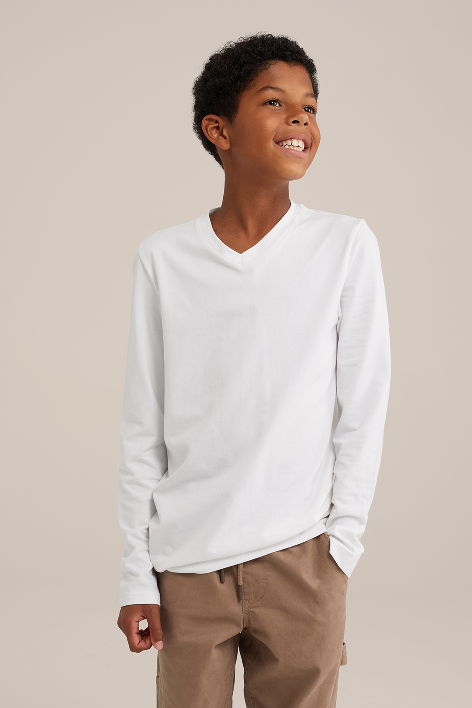 Jongens basic T-shirt met V-hals WE Fashion Wit