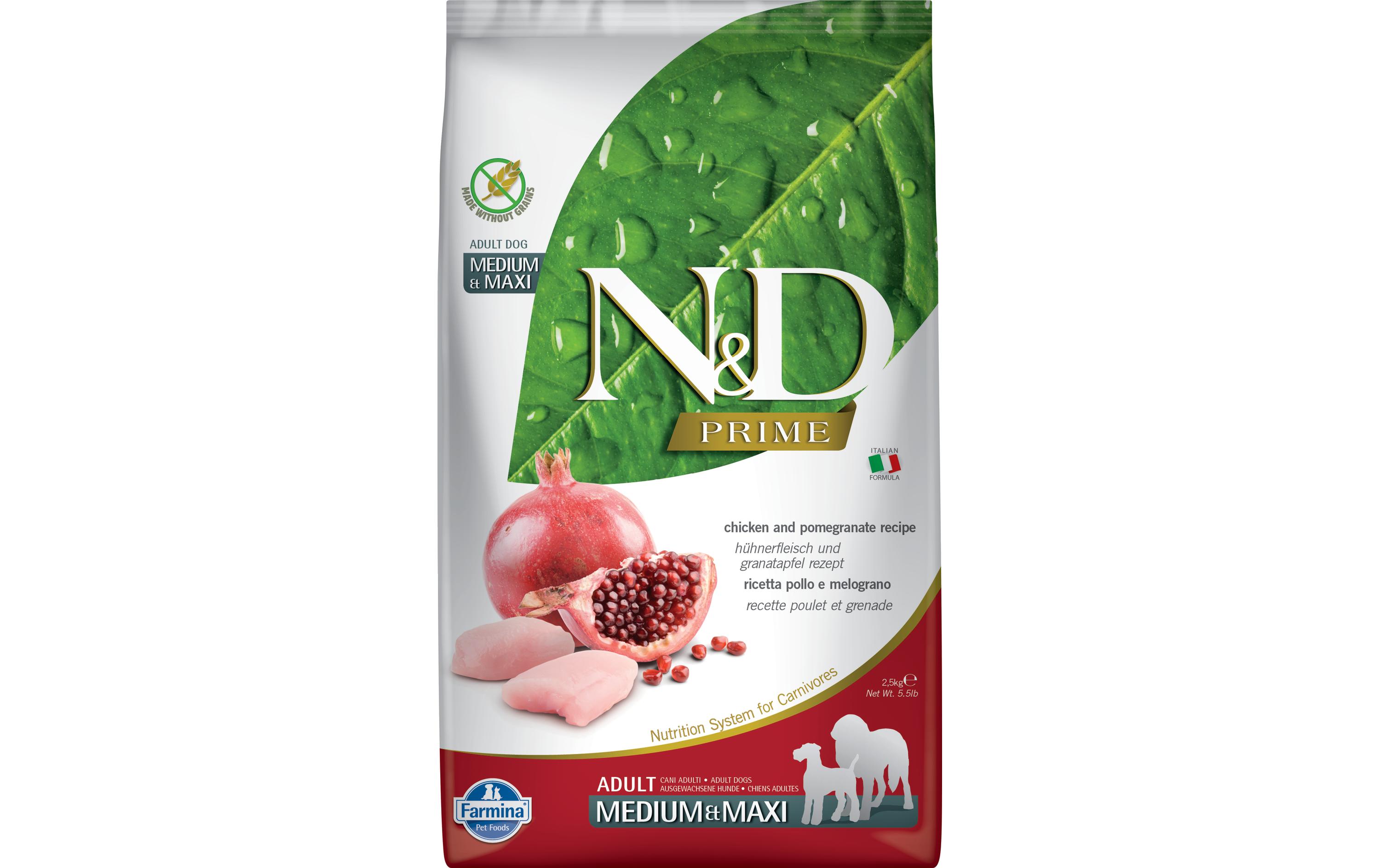 Trockenfutter Prime Adult Med/Max Huhn & Granatapfel 2.5 kgAlleinfuttermittel für ausgewachsene Hunde