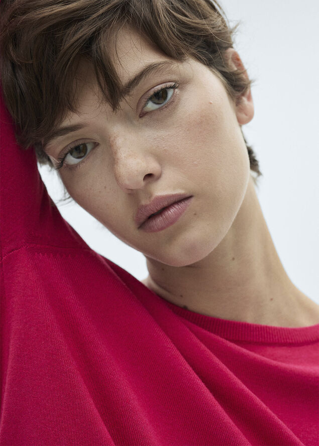 MANGO Fine-knit crew neck sweater Bright pink