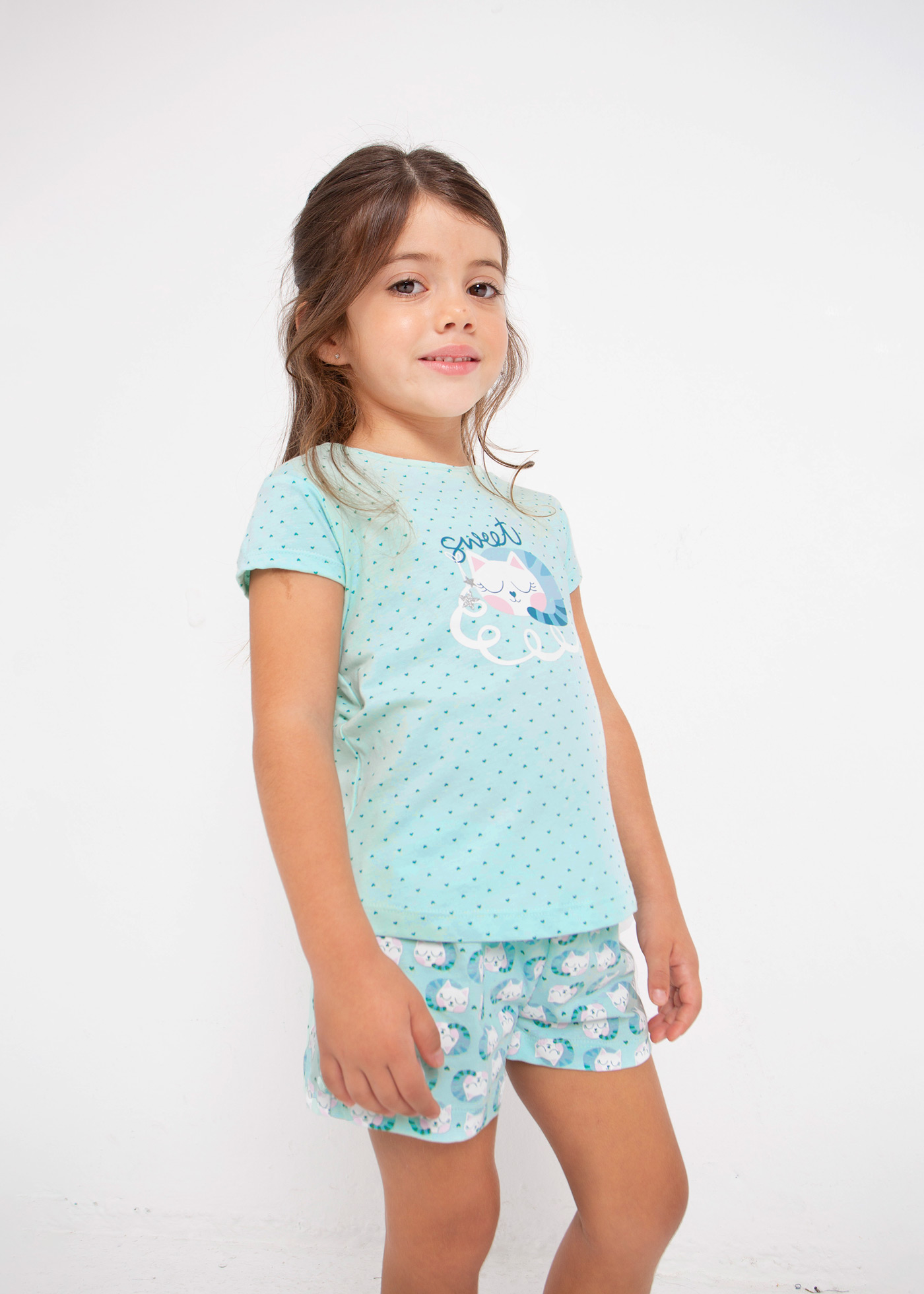 Pijama de manga curta em algodão sustentável para meninas