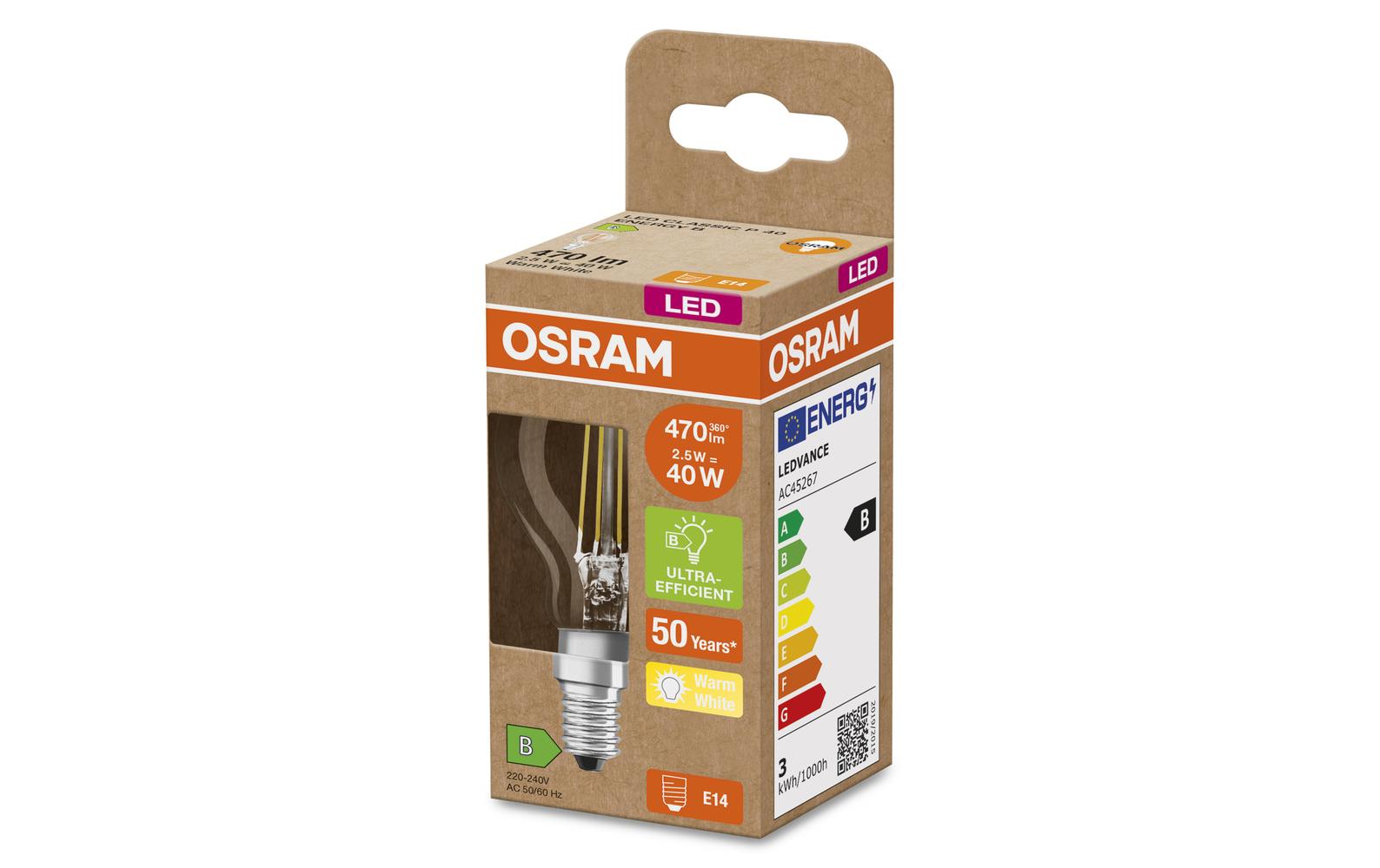 LED CLASSIC P LAMPS ENERGY EFFICIENCY B 2.9W, E14, WarmweissLED-LAMPEN, klassische Miniballform, ENERGIEEFIZIENTKLASSE B