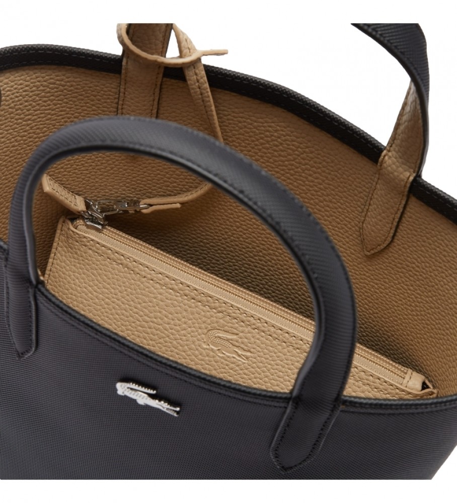 Bolsa tote reversível Lacoste NF2991AA preta e bege - 29 x 22 x 10 cm