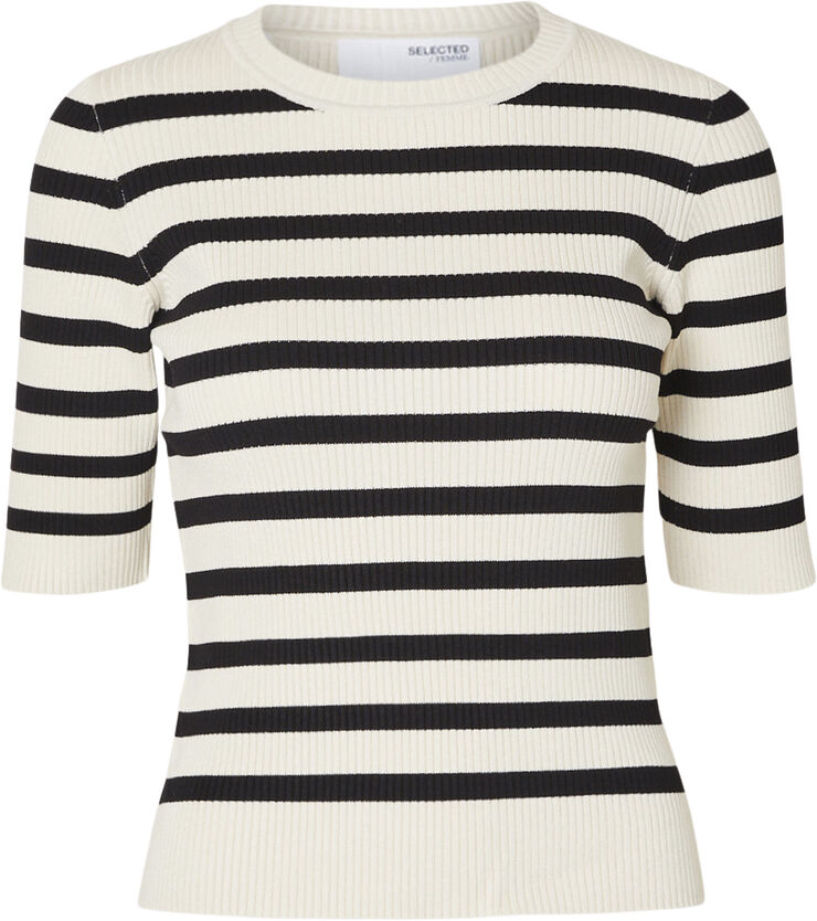 Selected Femme SLFMALI 2/4 KNIT O-NECK Birch/black