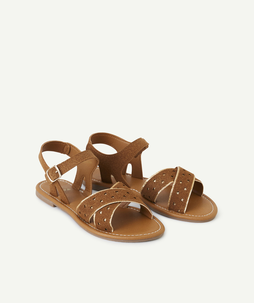 sandale fille en cuir marron et daim