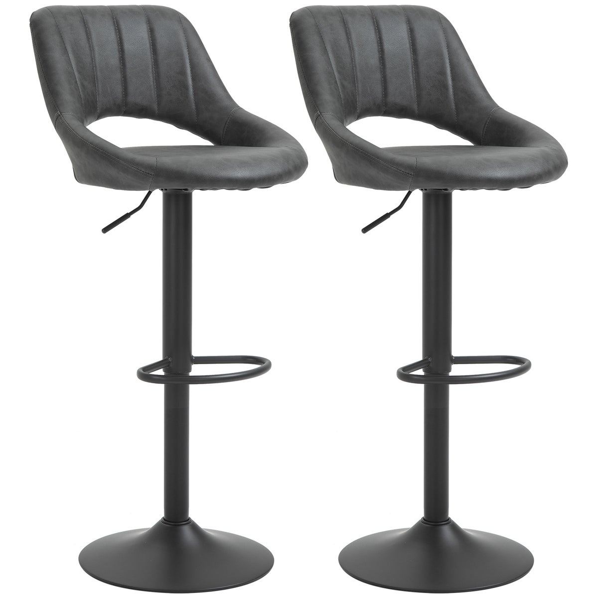 HOMCOM Barkrukset, 2 krukken, keukenkrukken, lederlook, draaibaar, in hoogte verstelbaar, met voetenbankje, modern design, metalen frame, 44 x 49 x 90-110 cm, grijs