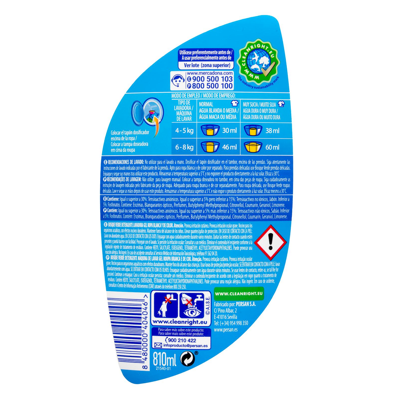 Lessive en gel concentrée pour vêtements blancs et colorés couleur vert forêt