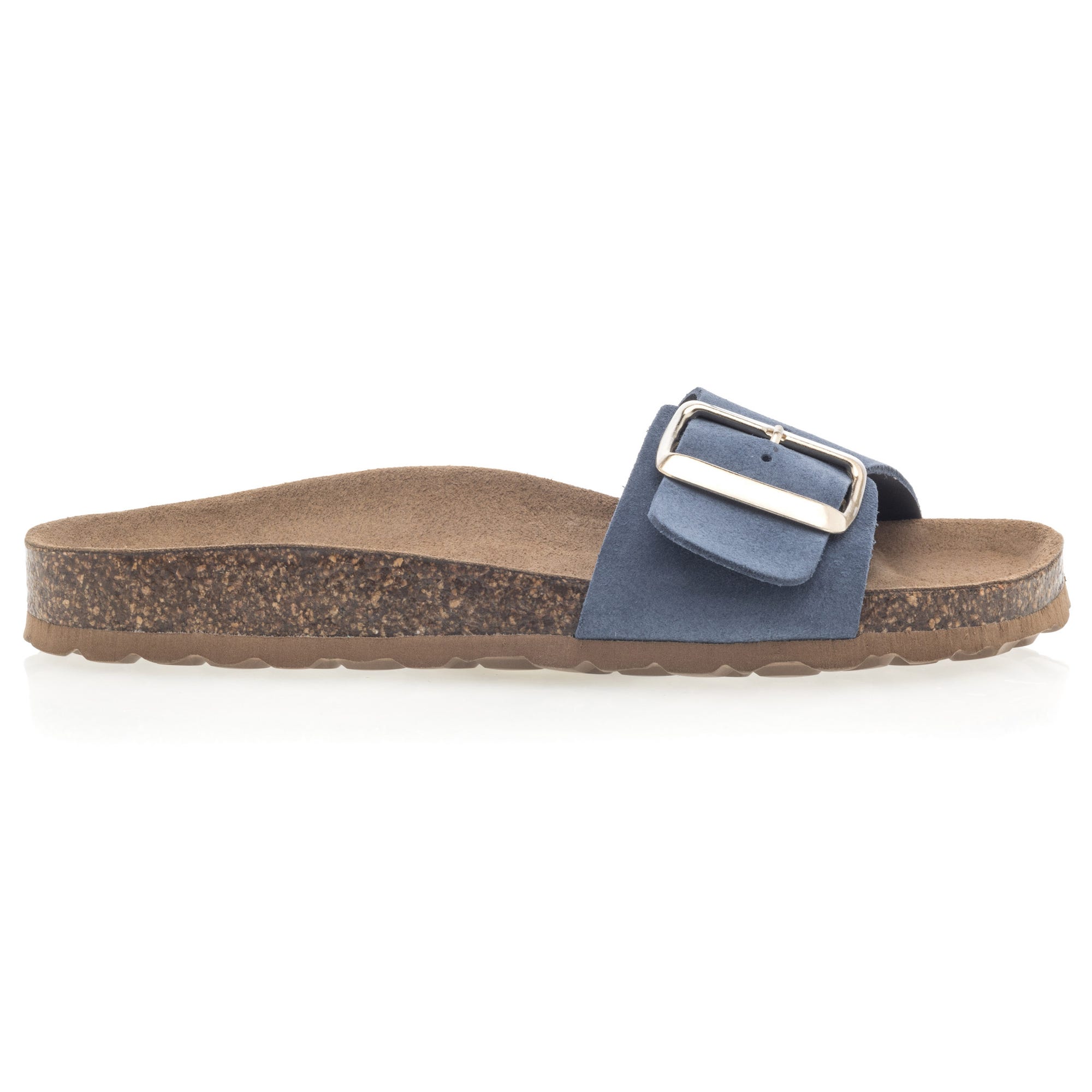 Mules semelle liège Femme en cuir bleu marine