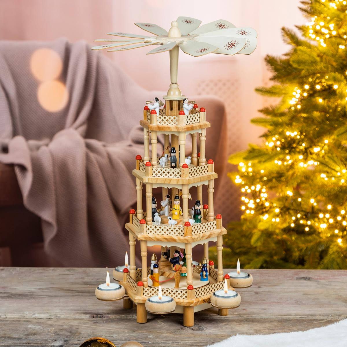 haushalt international Weihnachtspyramide Holz Holzpyramide 52 cm Holz