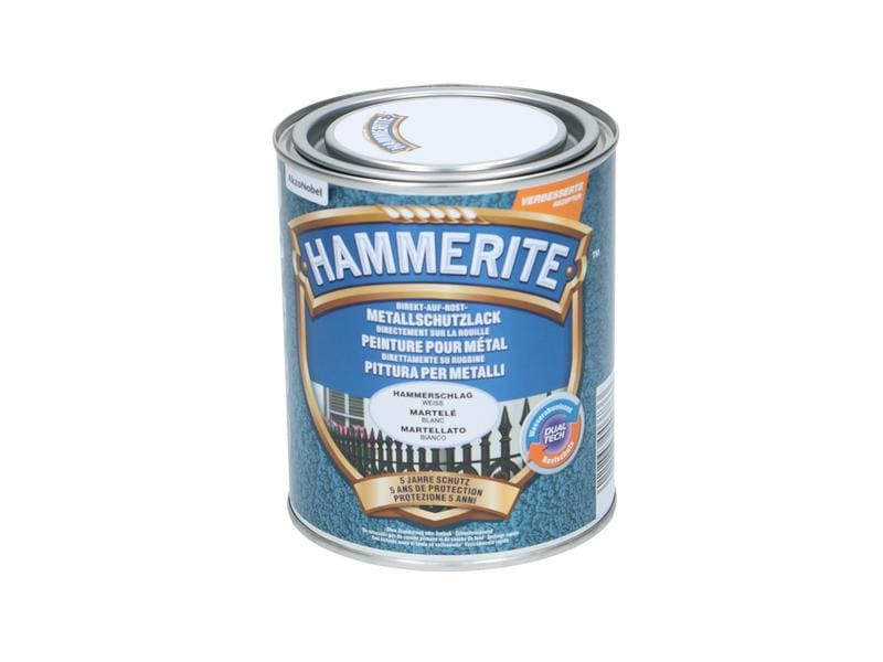 Hammerite Metall-Schutzlack HS Weiss, 750 ml Rostschützende Lackierung mit Hammerschlag Effekt