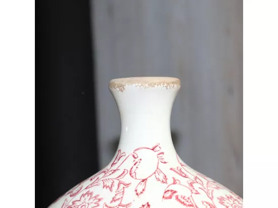 Jarre vase en céramique beige et bordeaux 27 x 17.5 x 33 cm