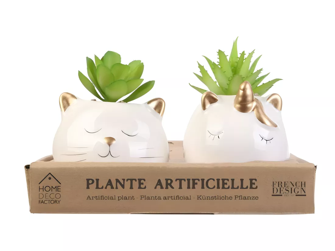 Plante Artificielle Chat Et Licorne Ceramique 6 D86