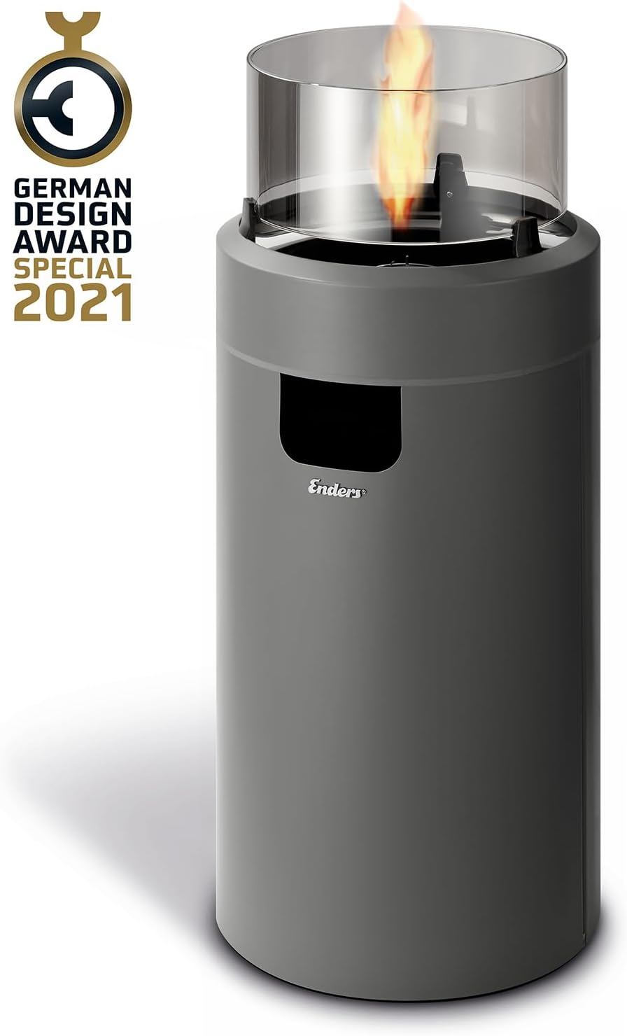 Enders Terrassenfeuer NOVA LED M GREY, Gas Terrassenfeuer mit Ambientebeleuchtungen, ECO GREEN Brenner-Technologie und exzellentem Design, H88cm Ø 62cm, grau #5604