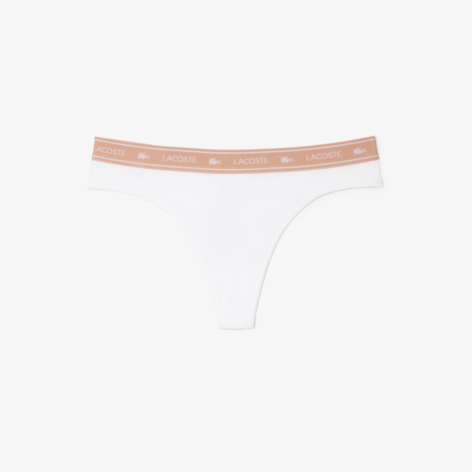 String avec ceinture siglée en coton stretch Culottes & bas - Blanc - Lacoste - Femme