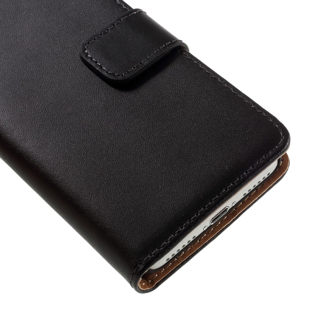 iPhone SE (2022/2020) / 8 / 7 Echtleder Tasche Flip Cover mit Karten Etui - Schwarz