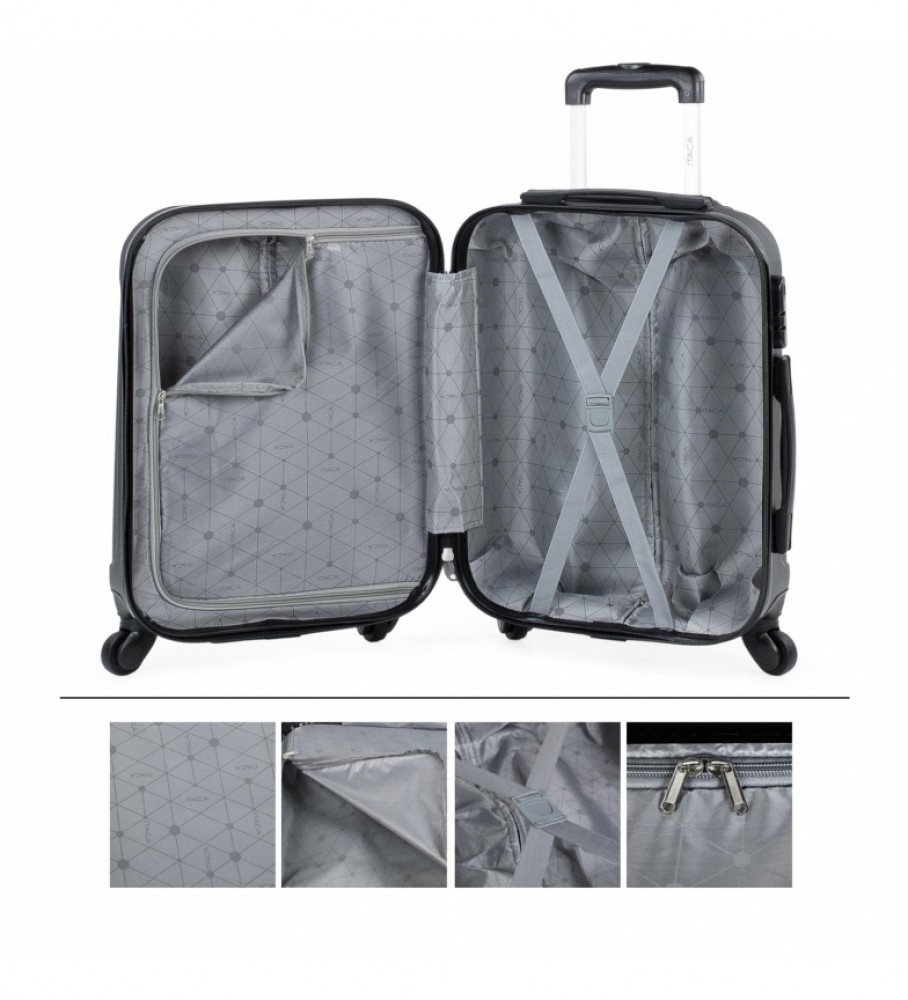 Mala de cabine rígida ITACA com 4 rodas 771150 Preta - 55x37x20cm -
