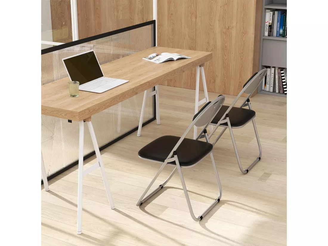 Lot de 6 Chaise Pliante en Métal, Chaise Visiteur Pliable Rembourré avec Poignée, Charge 115 kg, sans Assemblage, Noir