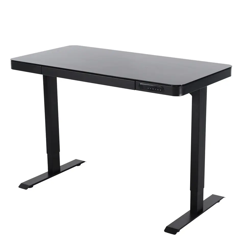 Elektrisch verstelbaar bureau / thuiswerkplek - 120x60 cm - Glas zwar