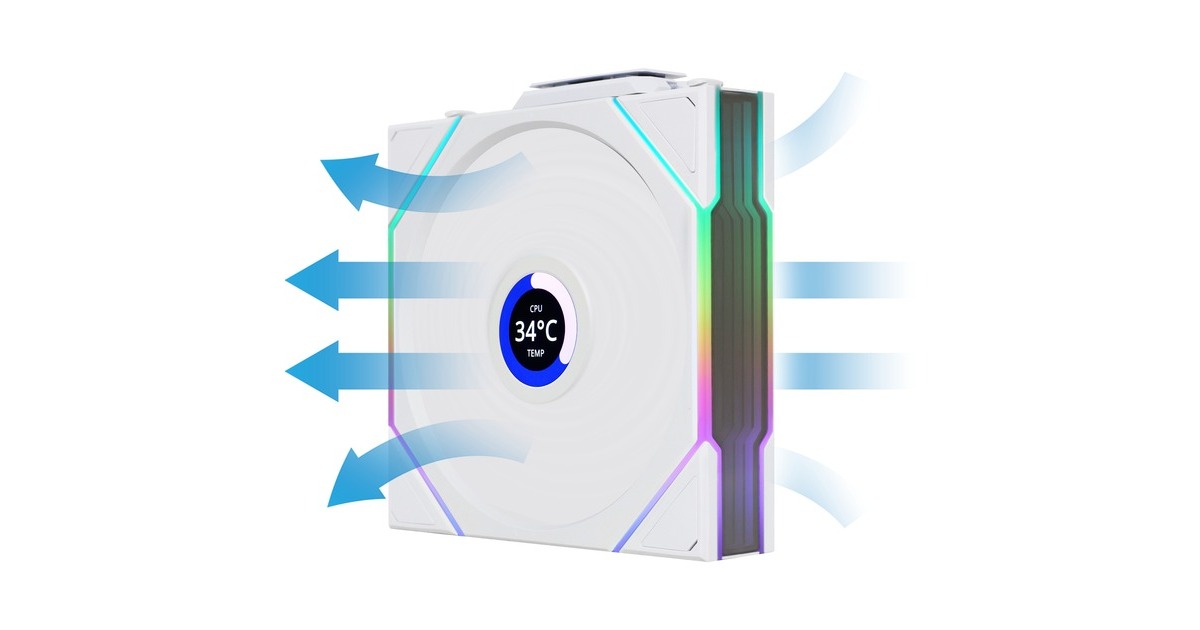 Lian LiUNI FAN TL 120 LCD Wireless Reverse Blade RGB case fan  (Wit, 120 x 124 x 28 mm, PWM, 1x 9-pin USB)