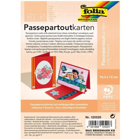 Folia Passepartout hochrot, oval, 220g, 10,5 x 15 cm, 5 Karten