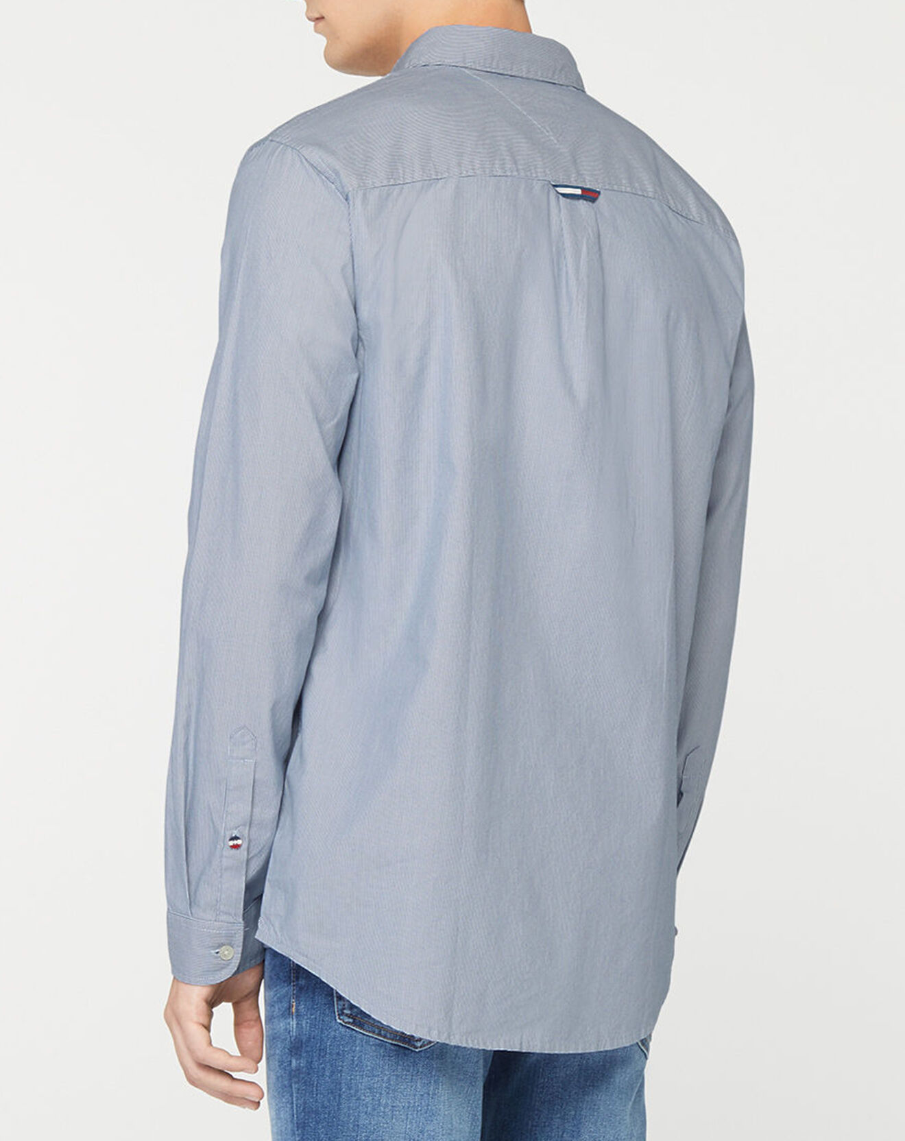 Tommy Jeans Chemise Regular 100% Coton Bio à fines rayures bleue