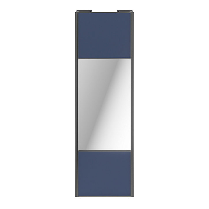 Porte de placard coulissante avec miroir bleu profil gris GoodHome Arius H. 248,5 x L. 77.2 cm + amortisseurs