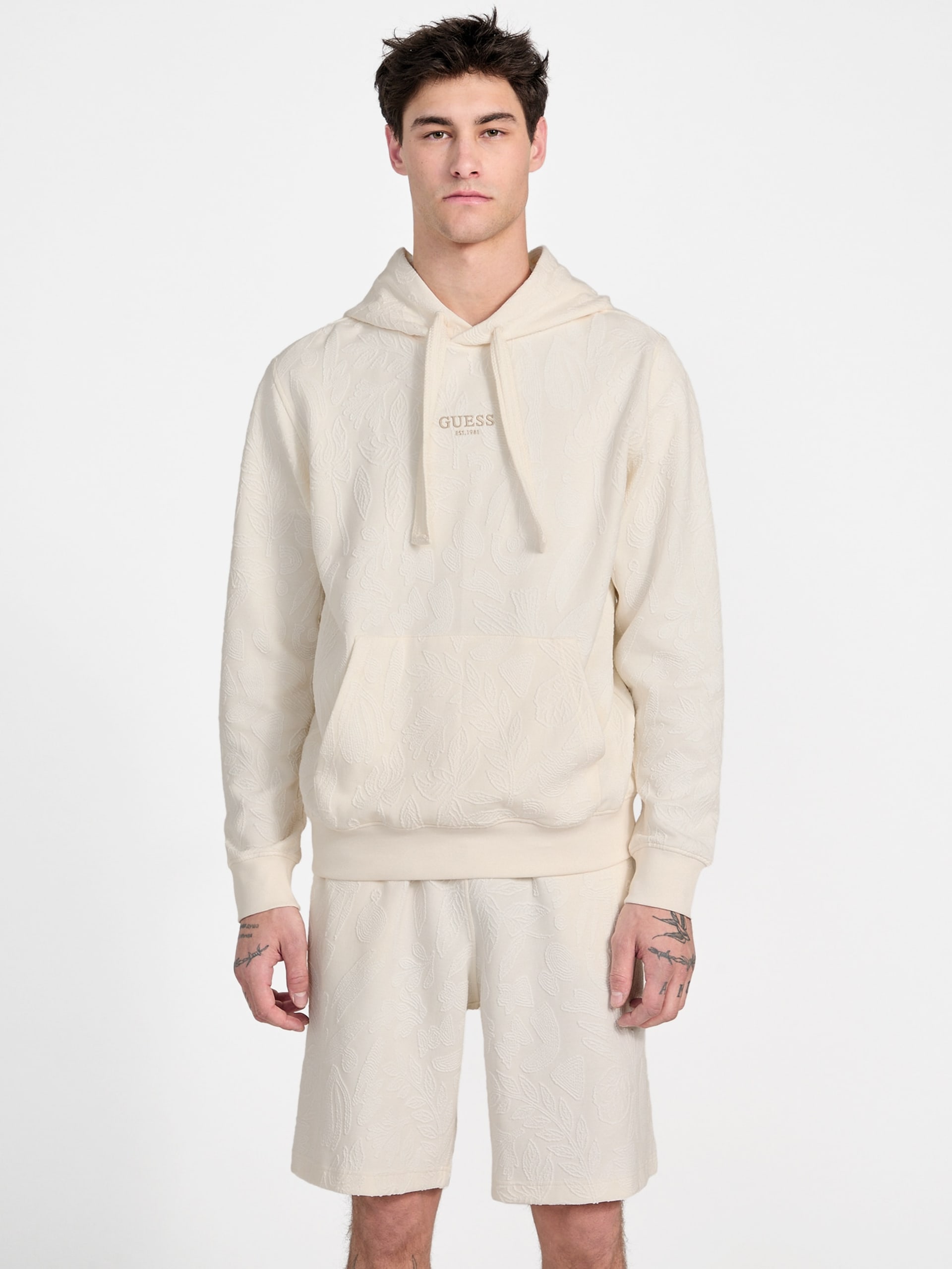 Moletom com Capuz e Estampa Jacquard de Folhagens