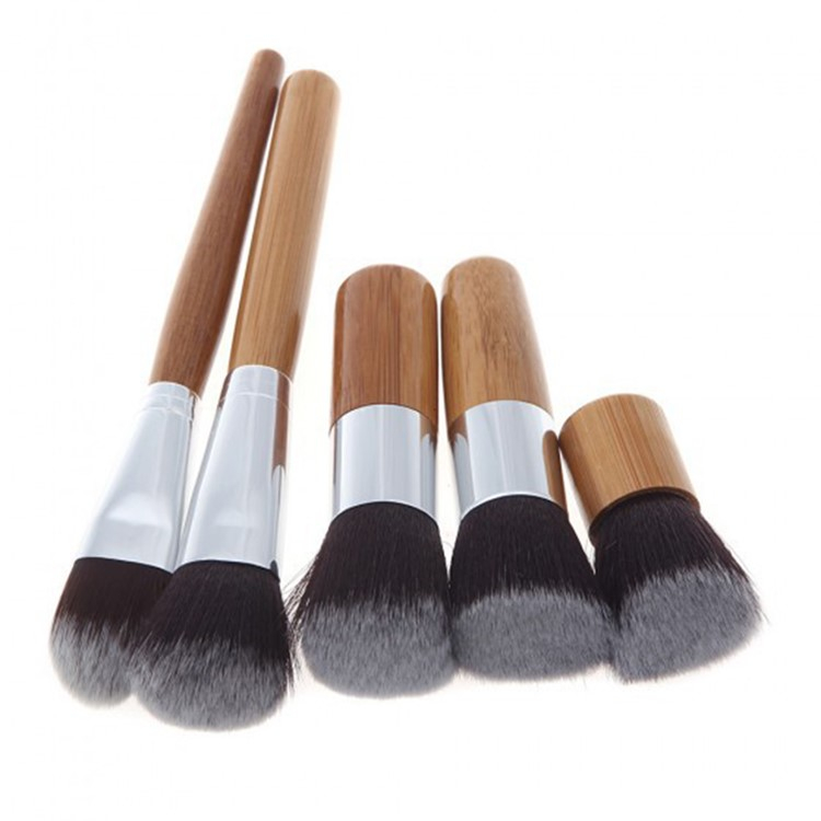 (11-tlg. Set) Bambus Beauty Make Up Puder Pinsel Set mit Aufbewahrungstasche - Braun