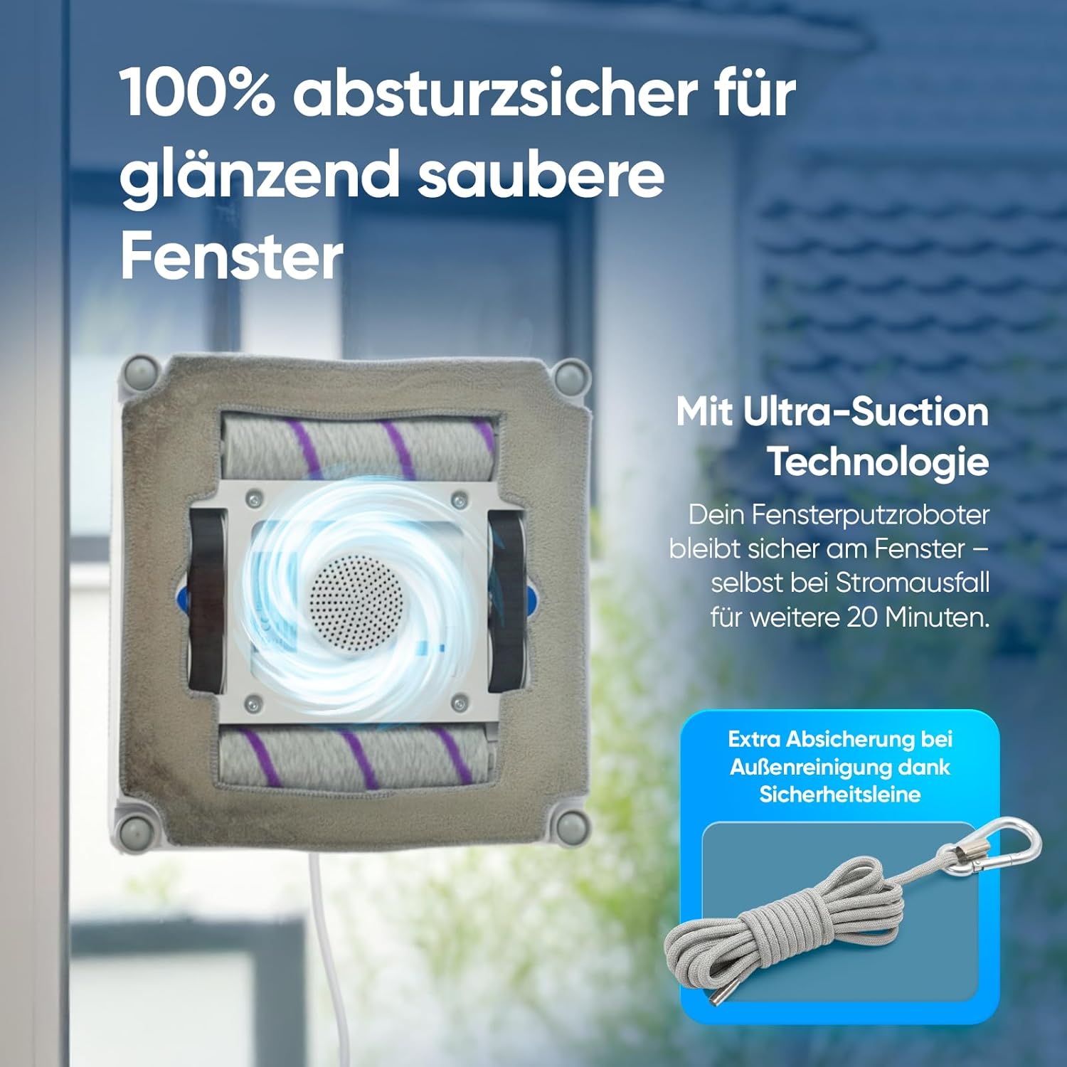 Fensterputzroboter [patentierte Rollbürsten] Fensterputzer elektrisch mit App-Steuerung [deutsch] Fensterroboter 3-Düsen Sprühfunktion & Anti-Fall-Sensoren | Winbot Roboclean Window Cleaning Robot