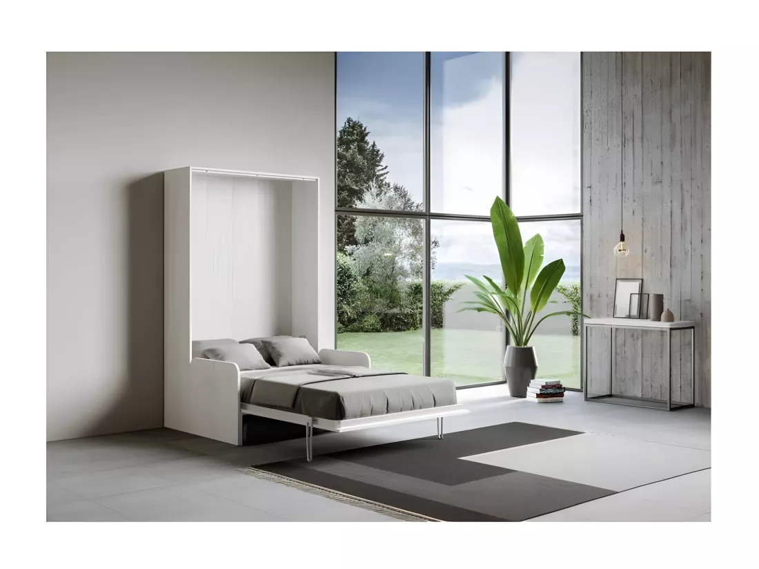 Lit escamotable vertical blanc avec canapé tissu Bounto 160x190 de tissu-Canapé 14