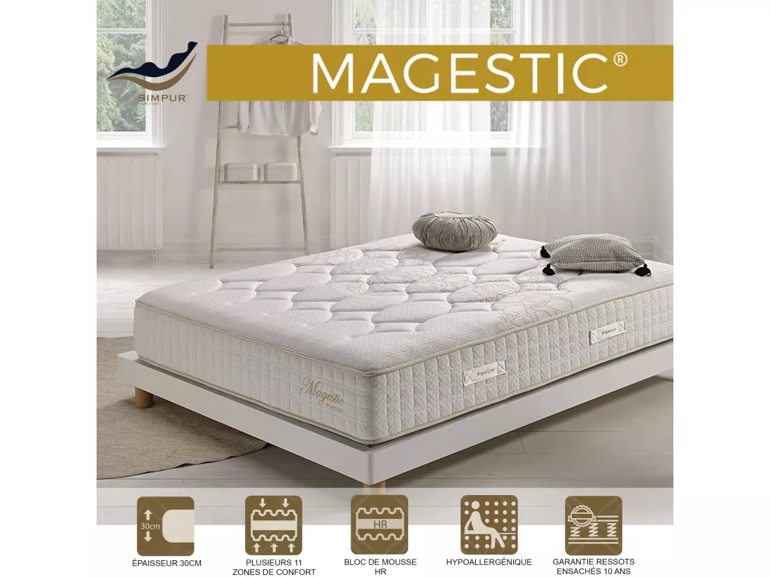 Matelas 160x200 ressorts magestic® | ressorts ensachés avec mousse á mémoire | épaisseur 30 cm - avec 9 couches différentes